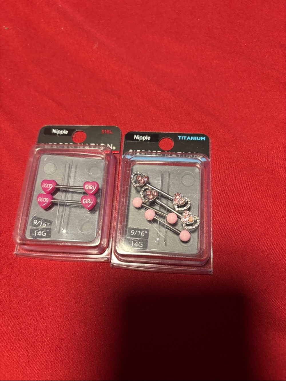 Titanium Pink Heart Nipple Rings - Set of 2 Styles